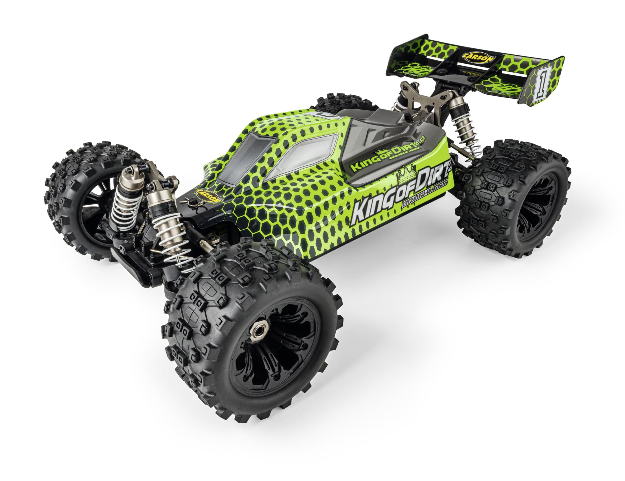 Carson 500409095 1:8 King of Dirt 2.0 100% RTR grün - RC Buggy, ferngesteuertes Auto, Offroad, hochwertig, RC Fahrzeug, RC Auto 75 km/h, RC Modellbau, Brushless Motor, RC 4WD Buggy