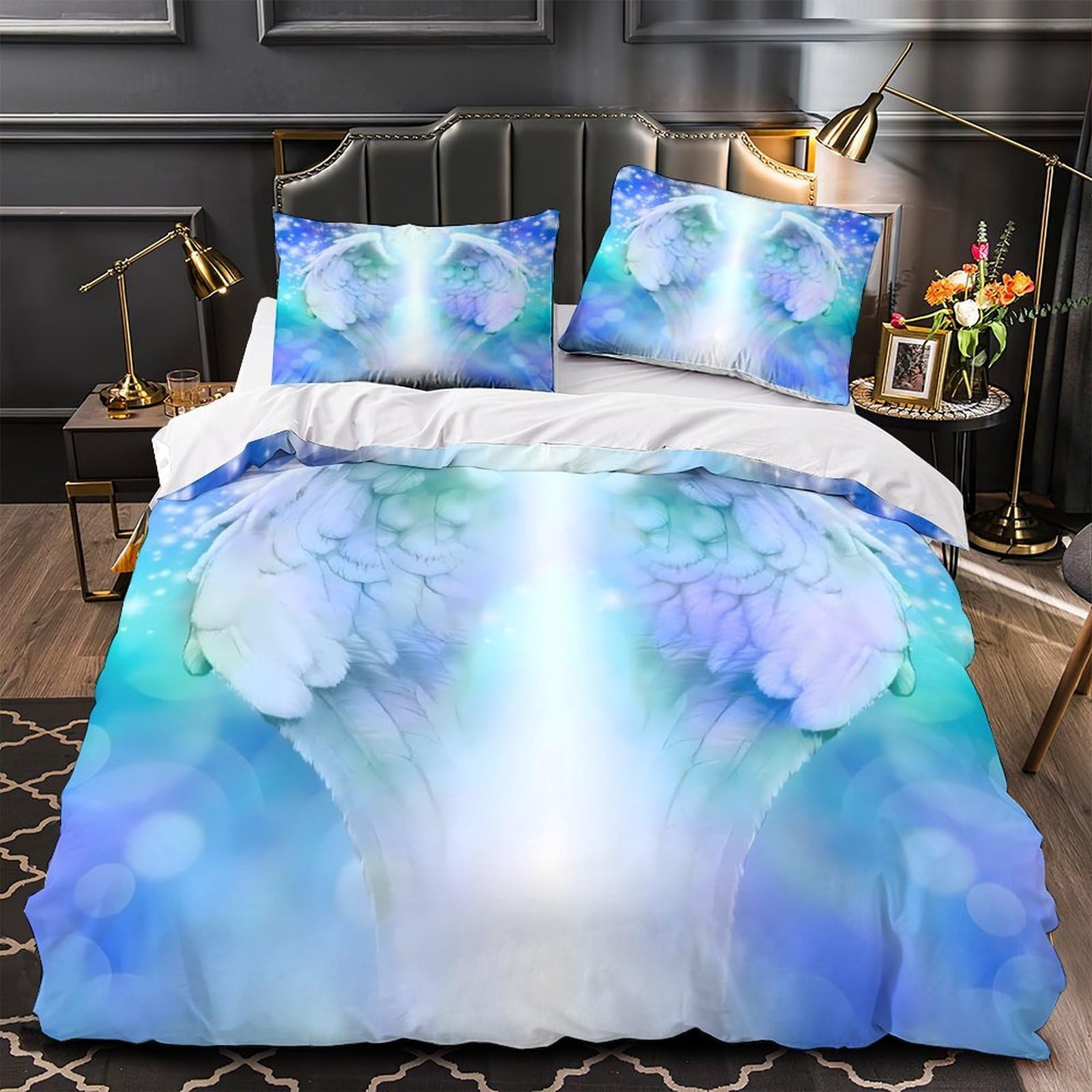 Housse de couette ailes d'ange hypoallergénique et respirante pour lit