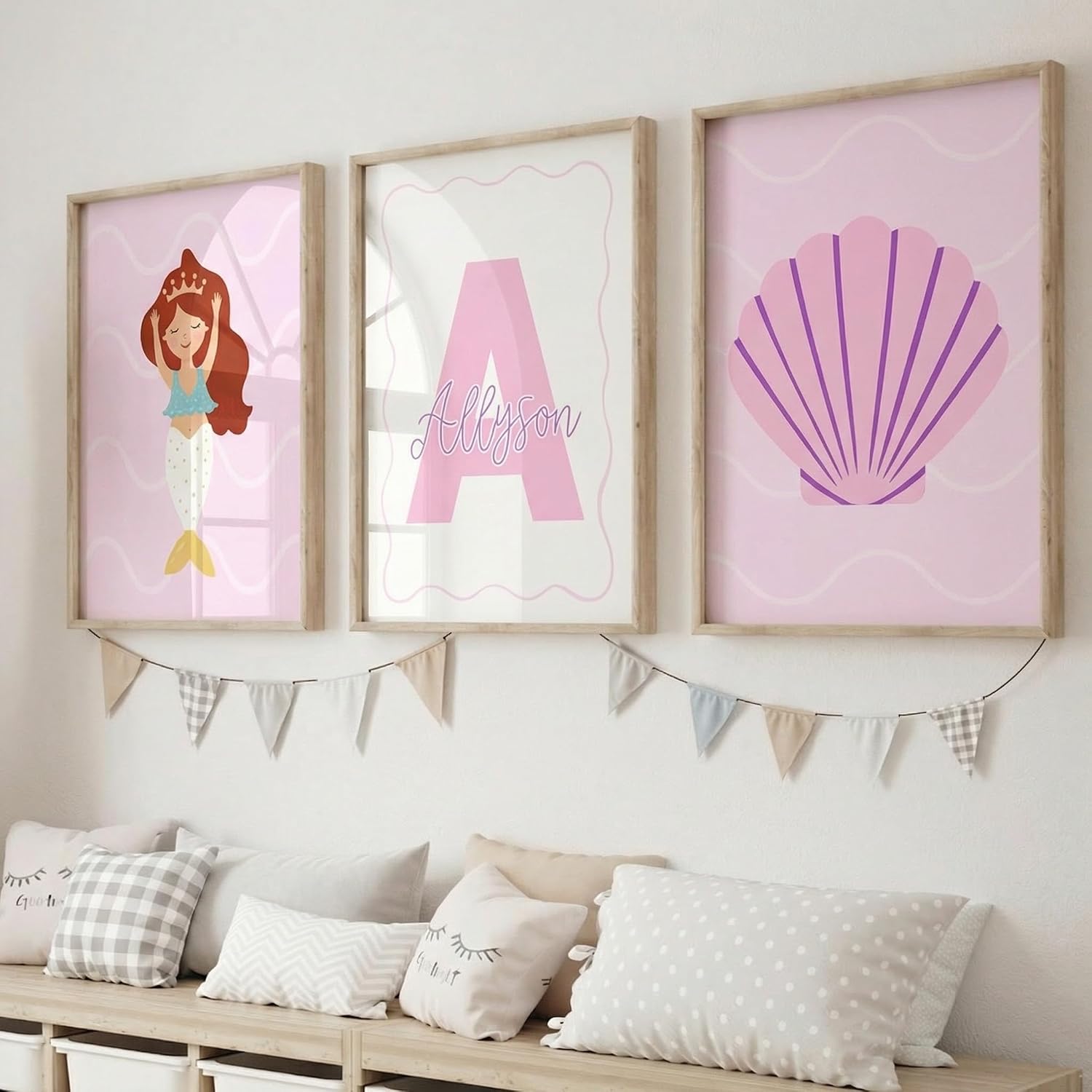 Amazon.com: Personalized Mermaid Nursery Wall Art for Girls – Custom ...