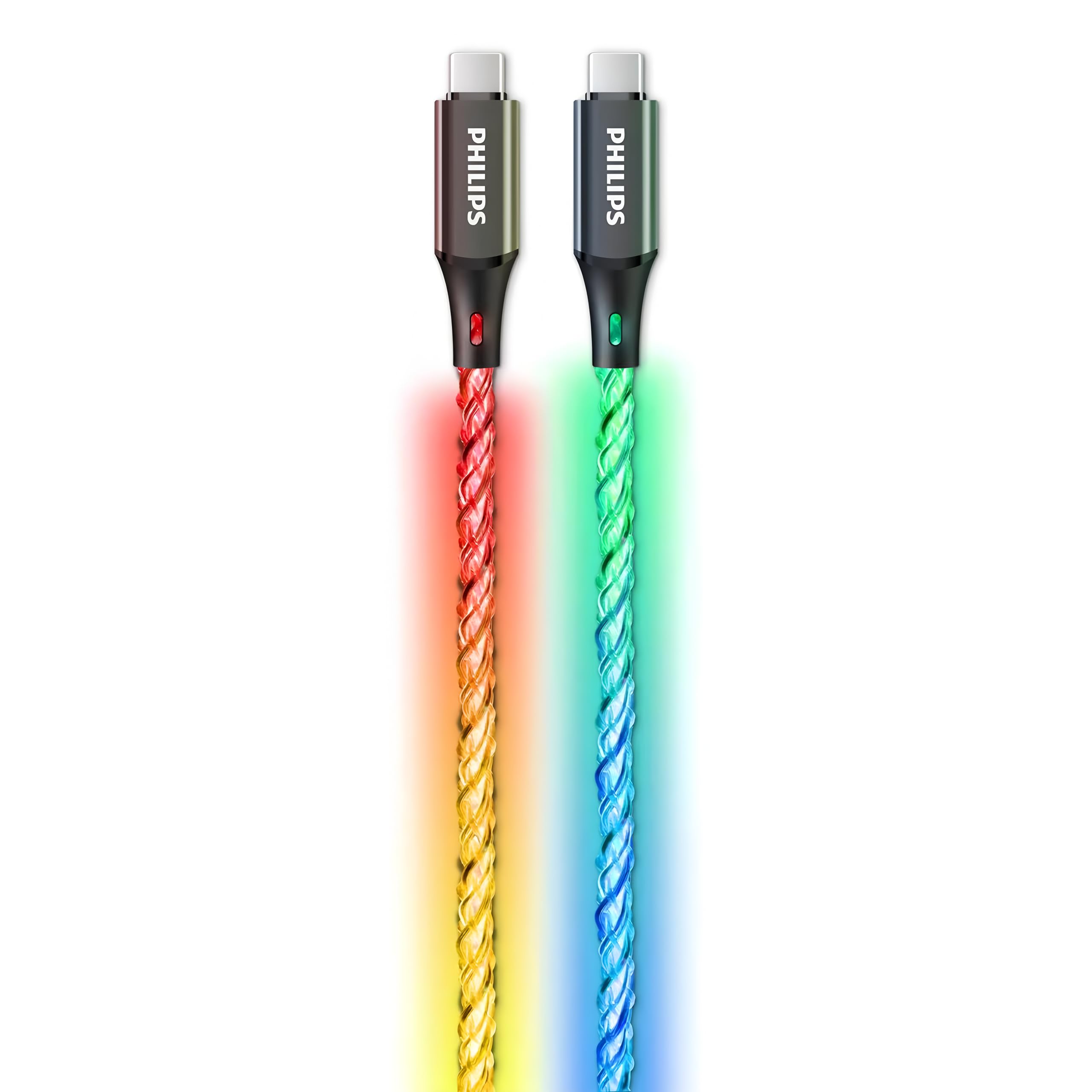 Philips DLC5130C USB-C Cable 60W PD, 3.3ft/1m, RGB Breathing Light, Fast Charging, Tangle-Free, Braided Cord for Android, MacBook, Switch, Tablet, Laptop