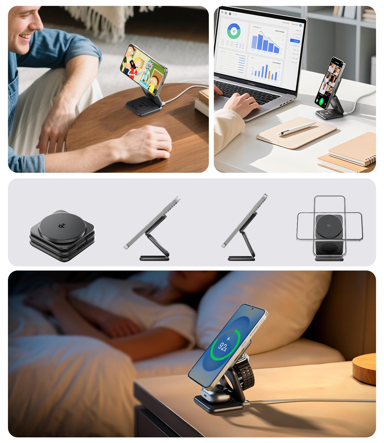 KU XIU Qi2 3-in-1 Magnetica Caricatore Wireless per Samsung | Stazione di Ricarica per Galaxy S26, Ricarica Rapido da Viaggio per Galaxy Watch, per Galaxy Buds (Adattatore 45W Incluso)