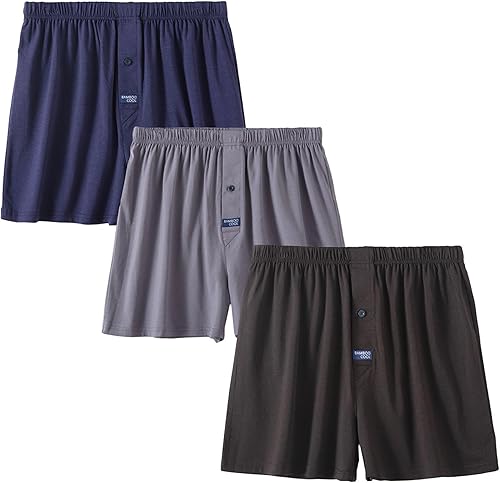 BAMBOO COOL Calzoncillos tipo bóxer cortos de punto suaves y transpirables para hombre, ropa interior que absorbe la humedad con bragueta de botón