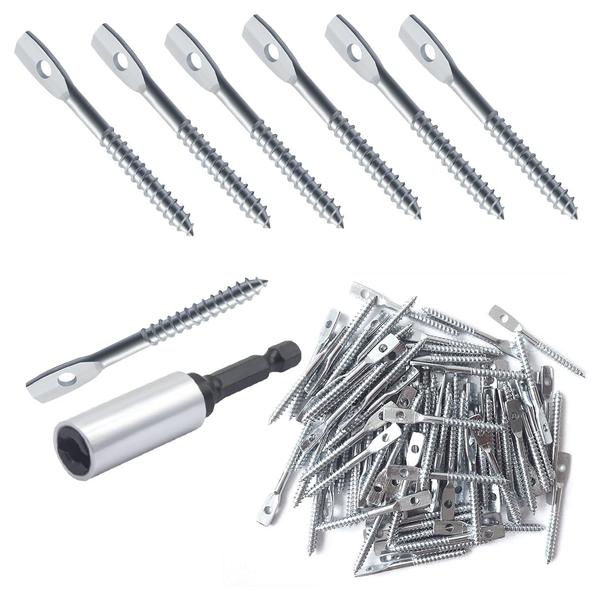 130Pack Eye Lag Self Tapping Screws 2" Eyelet Wood Screws with 1Pcs Driver Drilling Point Dura-Screws Zinc Plated Heavy Duty Eye Lag Self Drill Screw(SelfTappingScrews, 130)