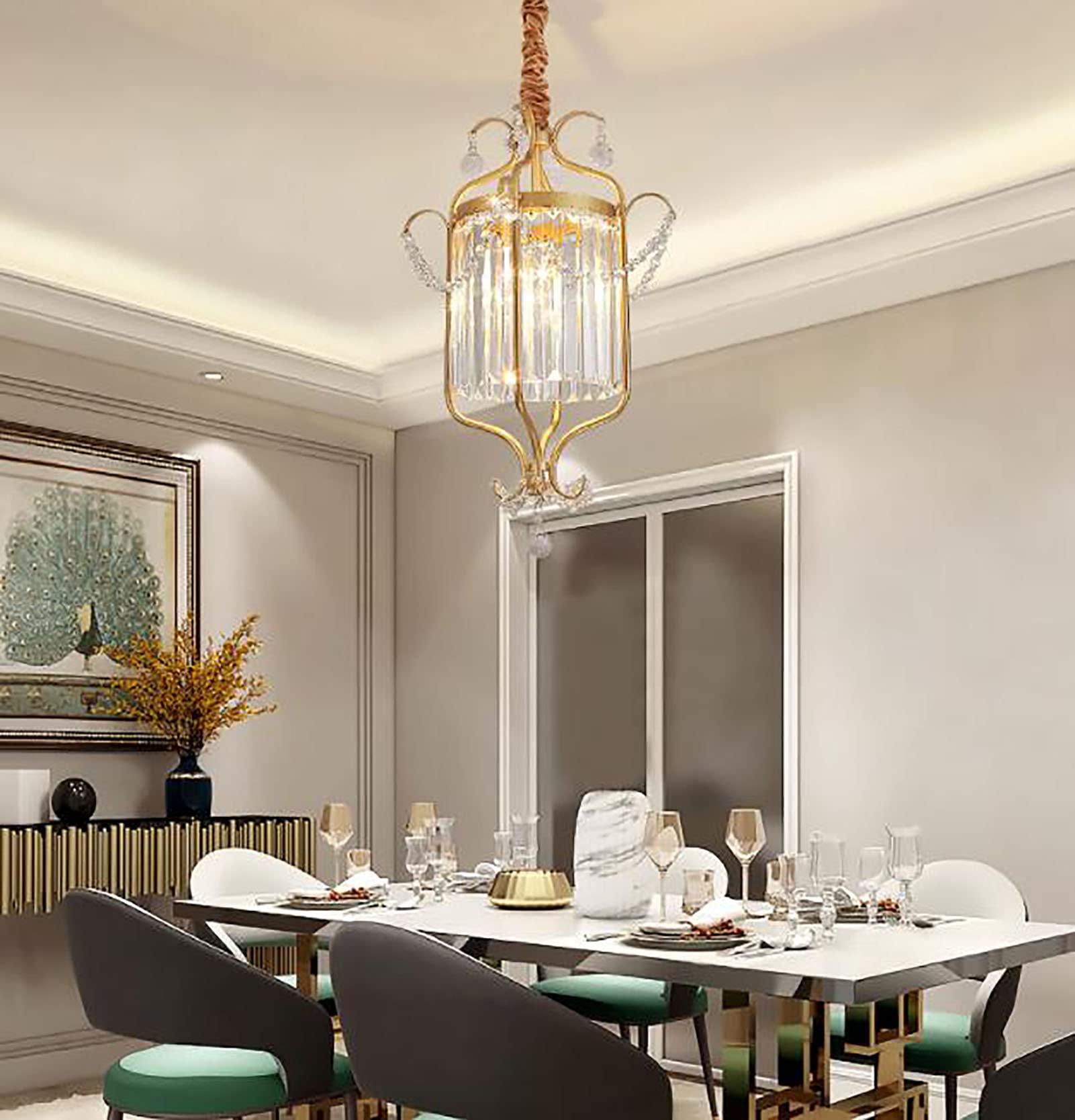Leichter Luxus Kristall Wohnzimmer Licht,Gold Eisenkunst Kristall Kronleuchter,Für Schlafzimmer Restaurant,Europäisch Pastorale Amerikaner Kronleuchter,E14 Nordic Leichter Luxus Kr-Golden. 35 * 50cm