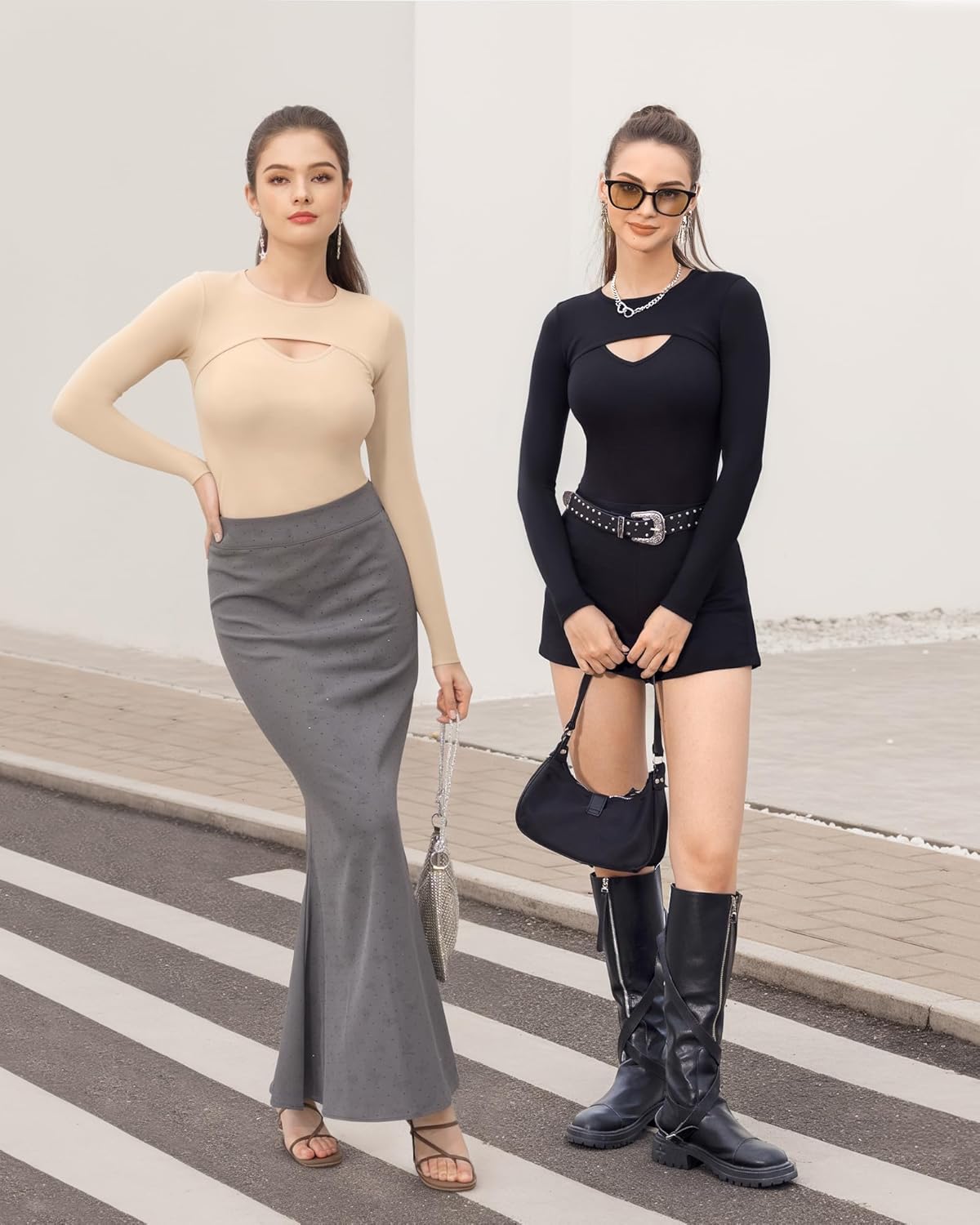 HERLOLLYCHIPS Womens Long Sleeve Tops Short Sleeve Cut Out Front Ribbed Fitted Sexy Casual Dressy Fall Tee T-Shirts Tshirt - Image 4