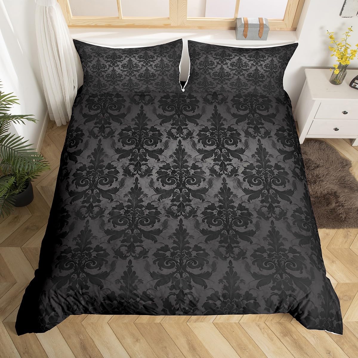 Housse de couette victorienne noire pour une ambiance de chambre cosy