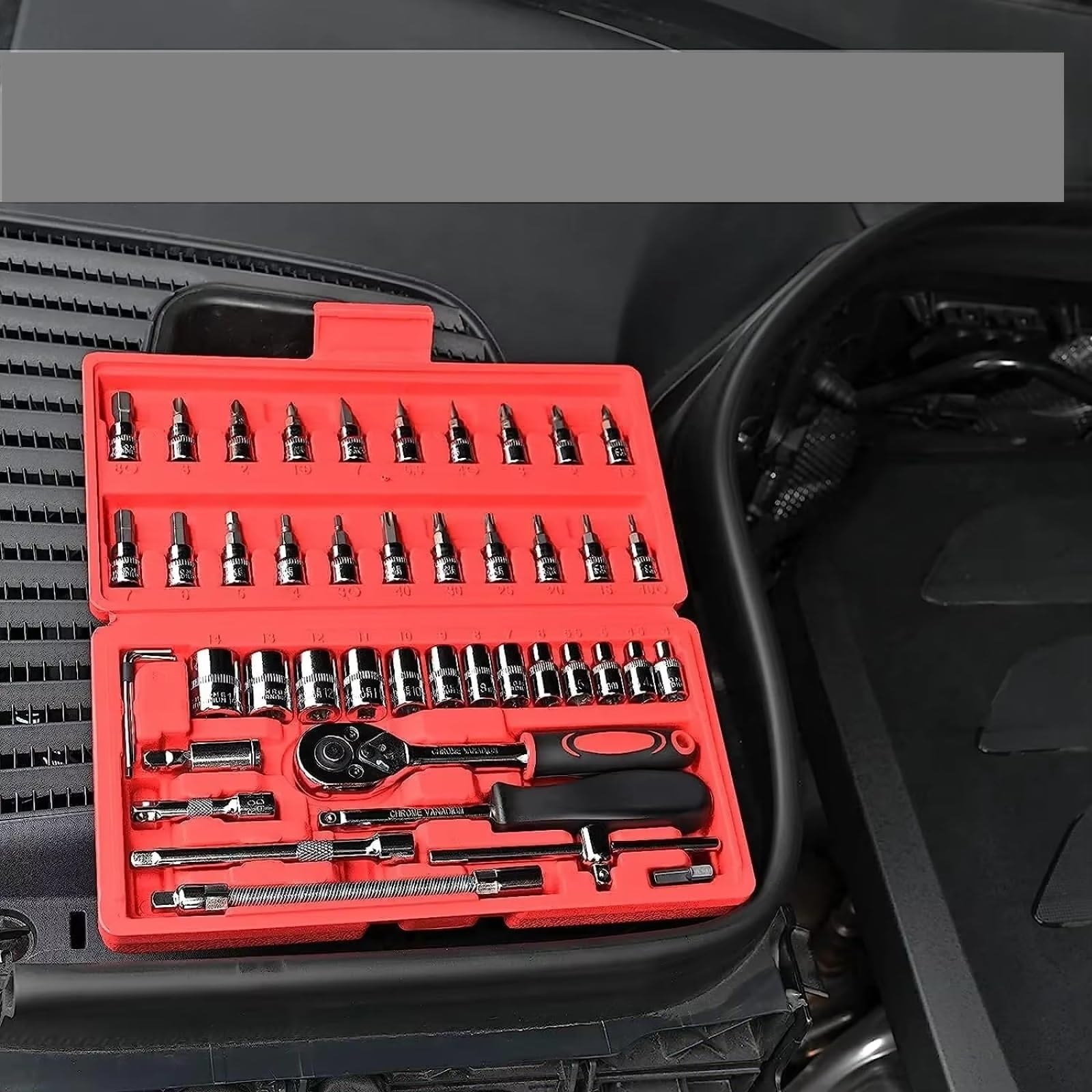 Kit d'outillage mécanique Kit D'outils 46 Pièces Avec Clé À Douille Et Étui À Douille 1/4 Outil Combiné De Pièces Automobiles Jeu De Clés D'outils De Réparation Automobile