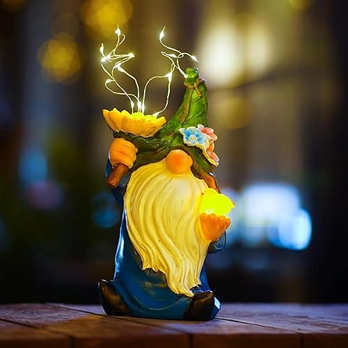 CHUANGFENG Gnomes Garden Decor with Solar Firework Lights,Solar Garden gnome Statue Decoration for Outdoor Patio Yard Lawn Decoration Gift for