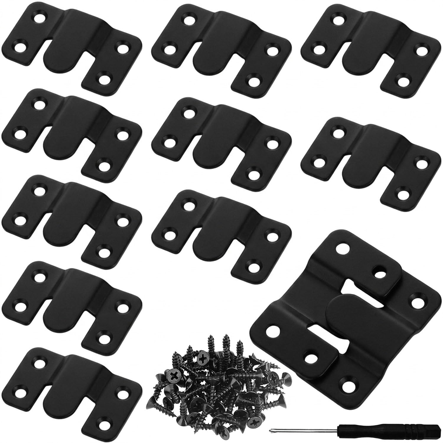 Wopanxye 12pcs(6pair) Heavy Duty Mirror Fixings, Stainless Steel Picture Frame Hooks Hangers, Interlocking Flush Mount Brackets, Mirror Brackets for Wall, for Art Display, Furniture Connection(Black)