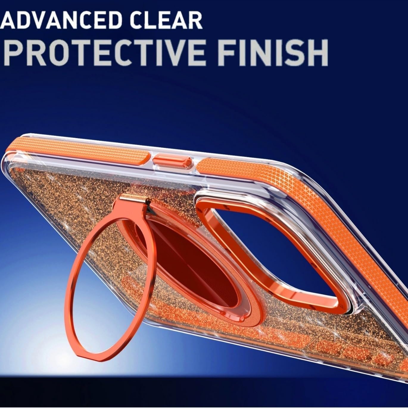 Trasparente Sottile Custodia per iPhone 16 PRO Max/16 Pro/16, Posteriore Magnetica Glitterata Cover con Supporto Rotante Custodia Protettiva for Ricarica Wireless Custodia(Orange,16)