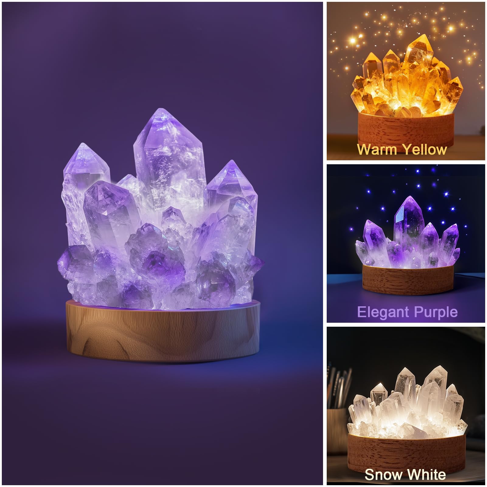 Amethyst Crystal Night Light - Natural Healing Crystal Bedside