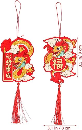 Miniatura 6 de VILLCASE 6 piezas de adornos de año nuevo chino 2024 año del dragón colgante tradicional de la suerte mascota zodiaco borla encanto para festival de