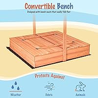 Vista 2 de Caja de arena de madera para niños con cubierta, asientos de banco plegables, techo retráctil, juego al aire libre, gran pozo de arena con tapa