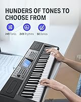 Vista 2 de Donner Piano de teclado de 61 teclas, kit de teclado de piano eléctrico con 249 voces, 249 ritmos, incluye soporte para piano, taburete, micrófono