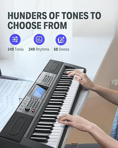 Miniatura 2 de Donner Piano de teclado de 61 teclas, kit de teclado de piano eléctrico con 249 voces, 249 ritmos, incluye soporte para piano, taburete, micrófono,