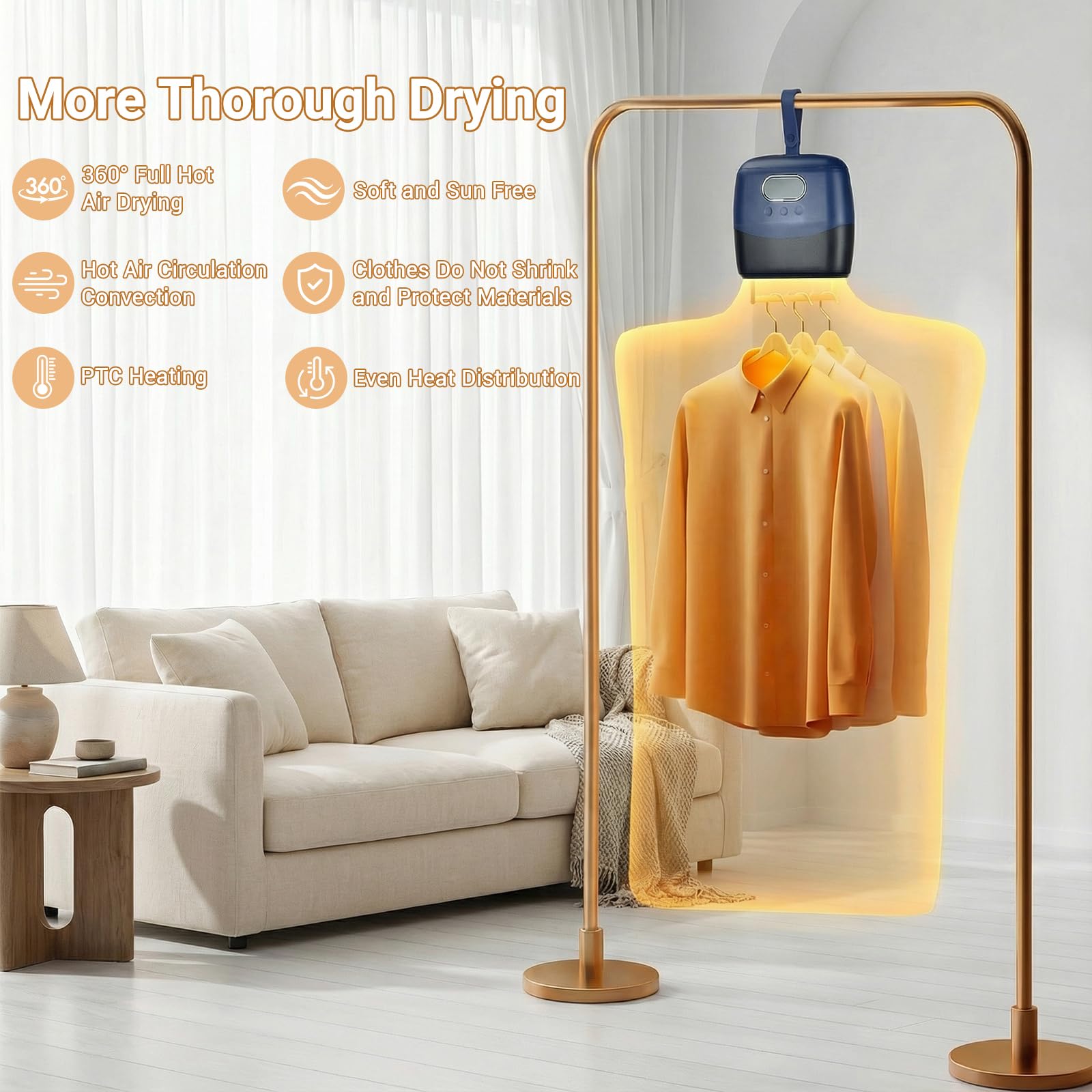 clothes dryer machine,600W portable dryer with timer,PTC heating 360° hot air circulatio technology,temperature adjustable 55℃/65℃,max 15kg for business travel, dormitories, apartments, hotels - 3