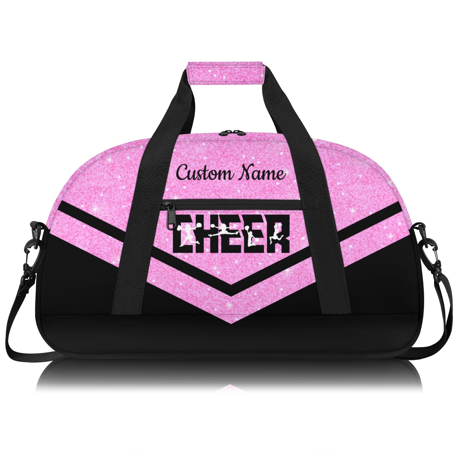 Personalised Cheerleading Duffel Bag for Girls | Custom Name Waterproof Sports Bag for Cheer, Gym & Travel | Cheerleader Team Gifts Bag with Adjustable Shouler Strap, Pink Glitter Black