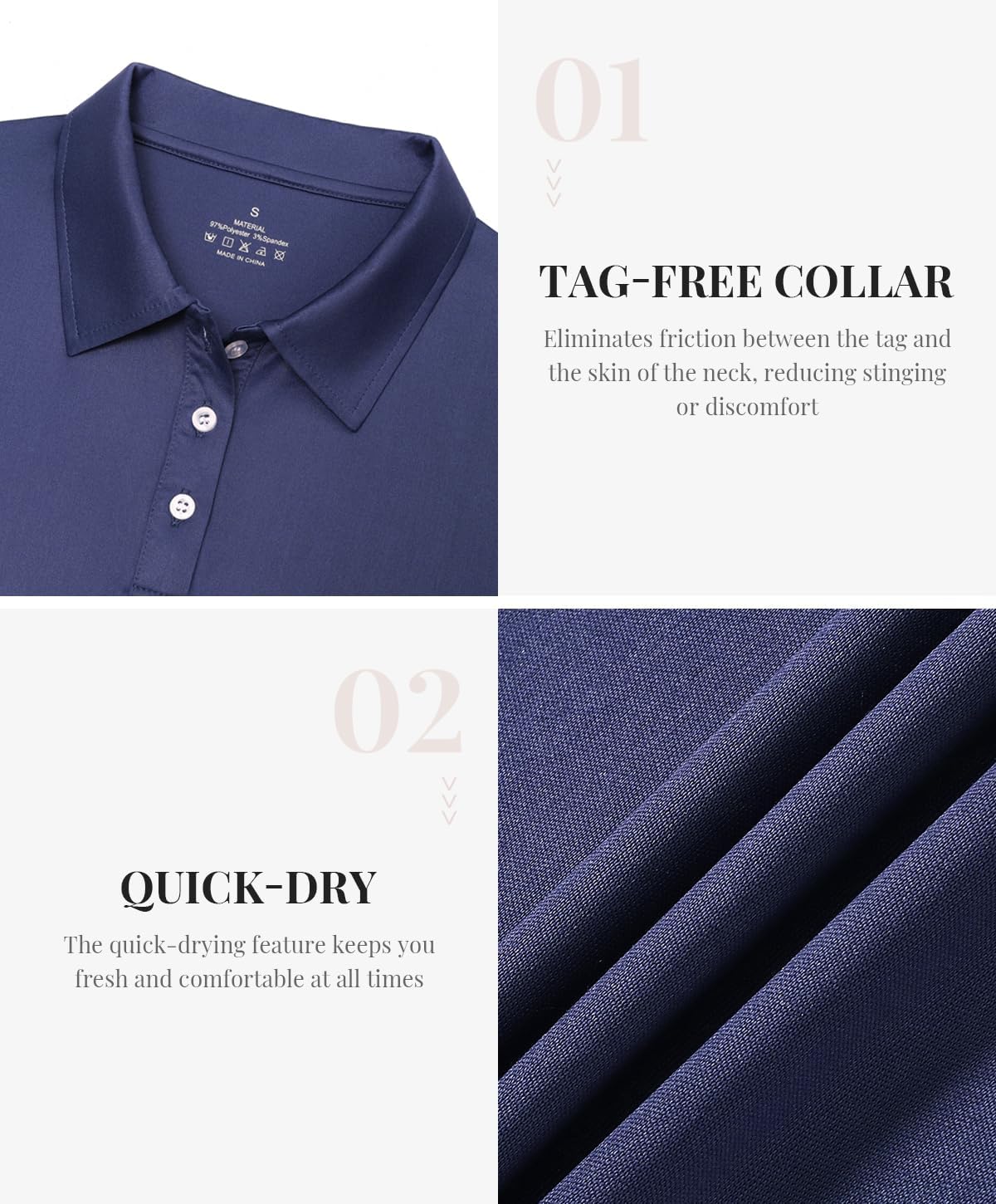 Star Vibe Long Sleeve Polo Shirts for Women Moisture Wicking Golf Shirt Quick Dry UPF 50+ Sun Tennis Athletic Tops 3 Pack - Image 5