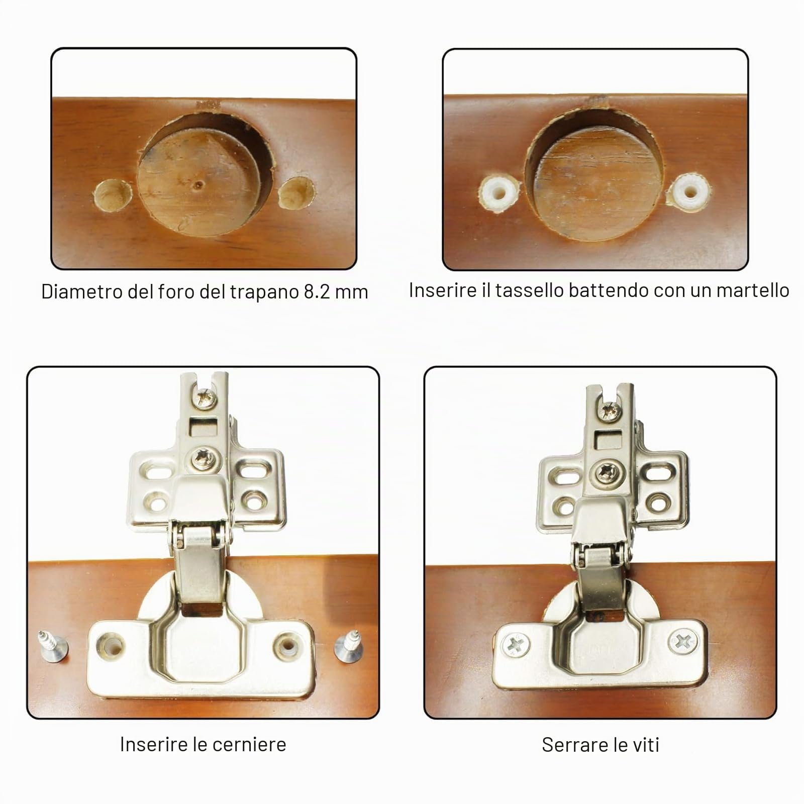 100 pezzi Boccole distanziali 10 mm, inserti per cerniere in plastica con viti, inserti di espansione per cerniere di armadi, riparazione di mobili e cerniere per porte