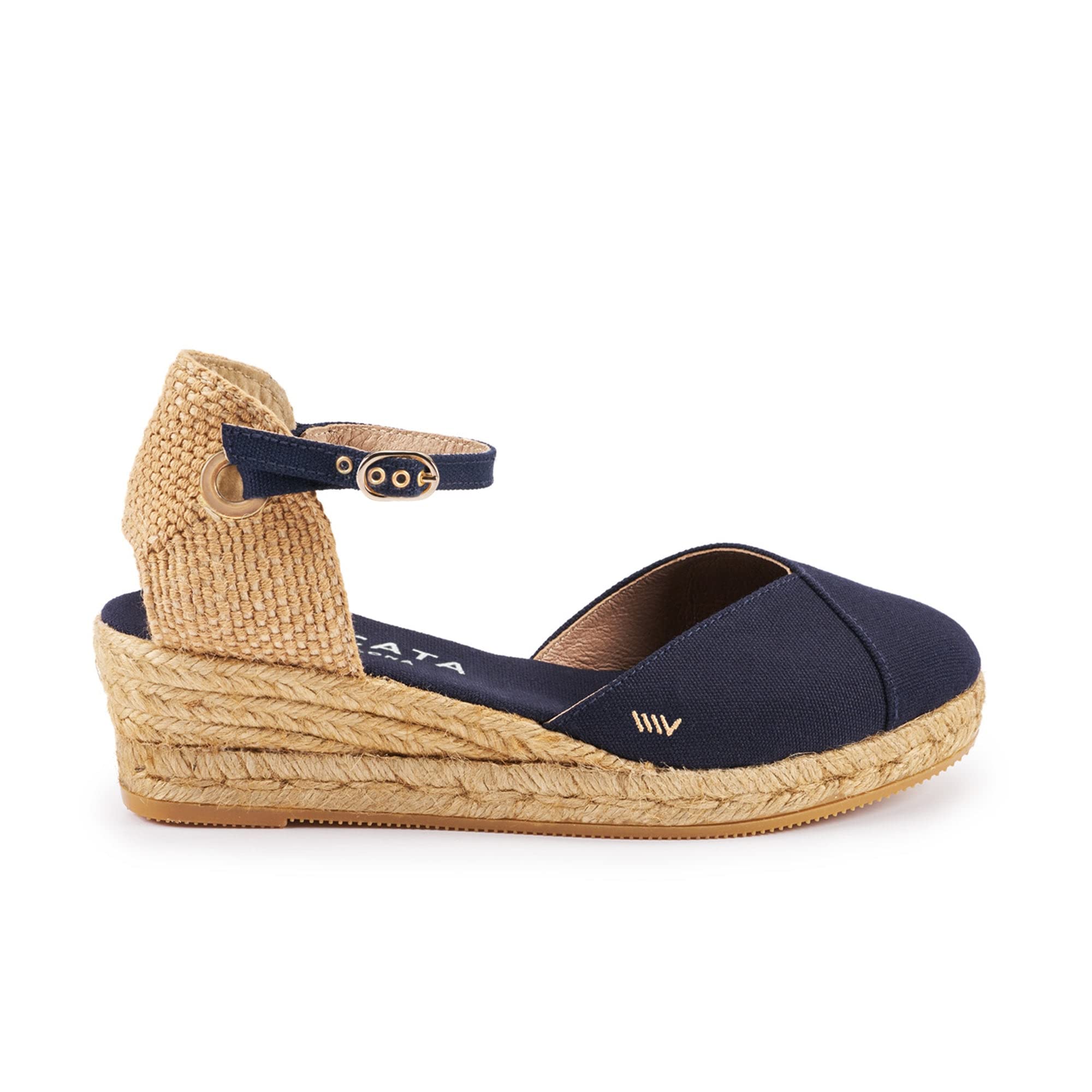 Viscata Pubol Espadrille Canvas Low Wedges with Ankle Strap Spain Handmade 2” Heel Women's Sandals with Breathable Organic Cotton Canvas and 100%