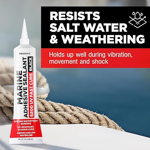 Miniatura 5 de 3 onzas Sellador adhesivo marino 5200 de curado rápido (negro) - Relleno de cuerpo de automóvil duradero y flexible - Unión y sellado permanente,