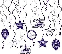 Vista 72 de Serpentinas de remolinos de cumpleaños feliz de 16 años con purpurina azul y plateada - Kit de 15 piezas de remolinos colgantes para el kit