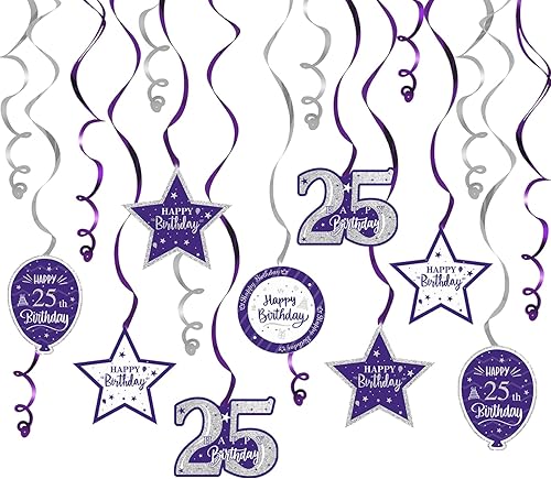 Miniatura 72 de Serpentinas de remolinos de cumpleaños feliz de 16 años con purpurina azul y plateada - Kit de 15 piezas de remolinos colgantes para el kit