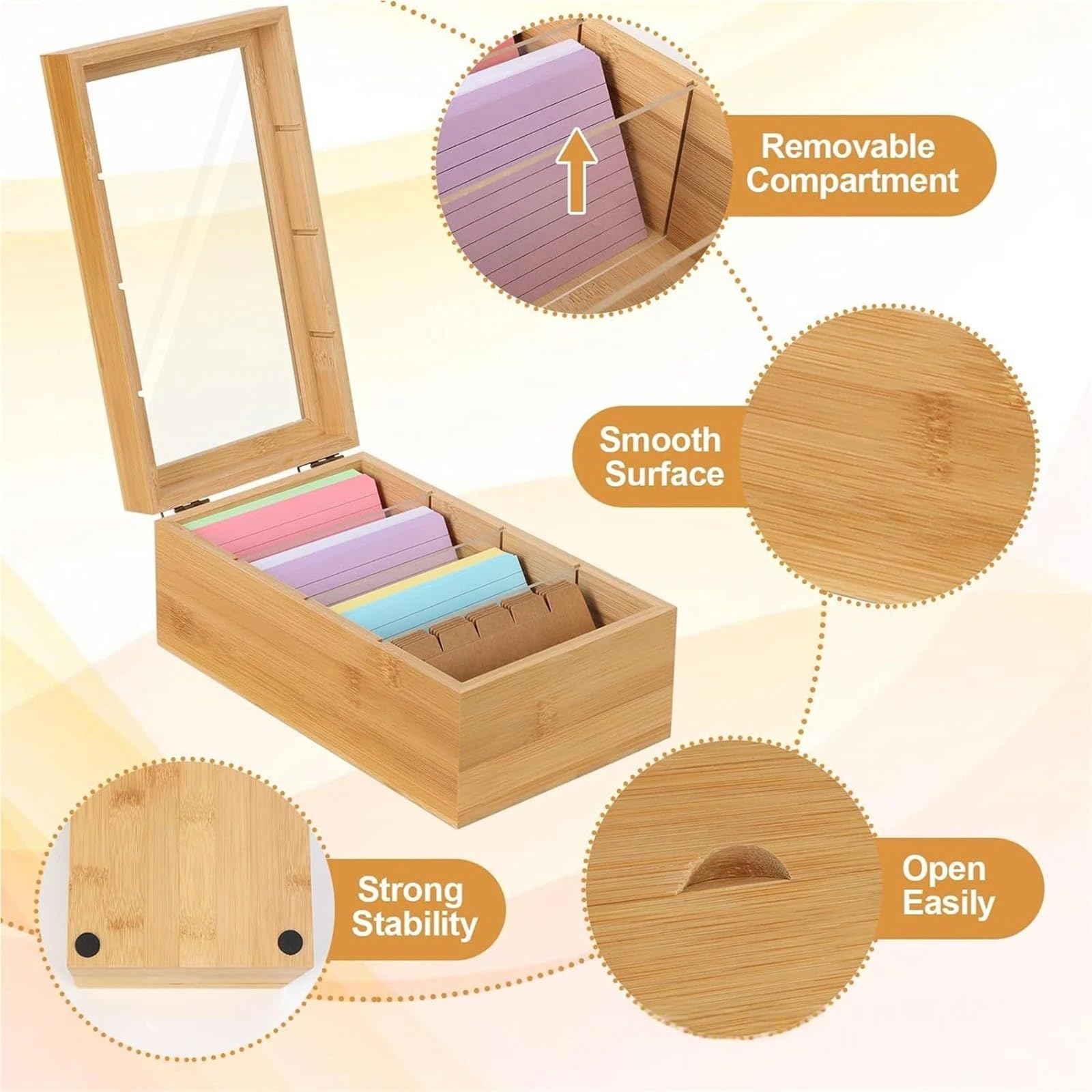 Lot de 2 boîtes de rangement de bureau pour notes adhésives en bois avec séparateurs pour cartes d'index de 7,6 x 12,7 cm pour économiser de l'espace