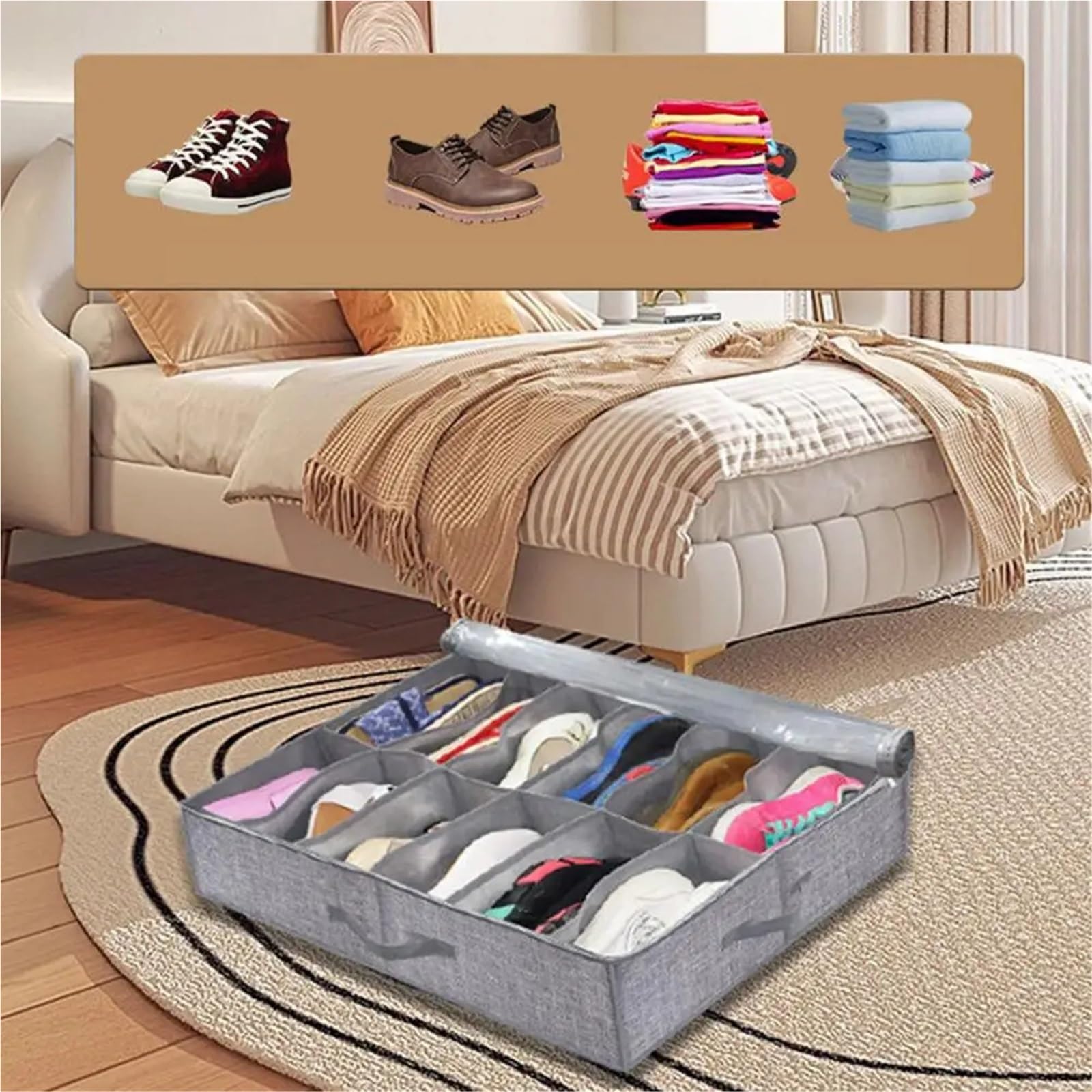 Organizzatore Di Scarpe Sotto Il Letto Shoe Box Shoe Storage Box Shoes Storage Bag With Handles Collapsible Shoe Boot Container Organizer With For Easy Per Risparmiare Spazio(Dark gray)