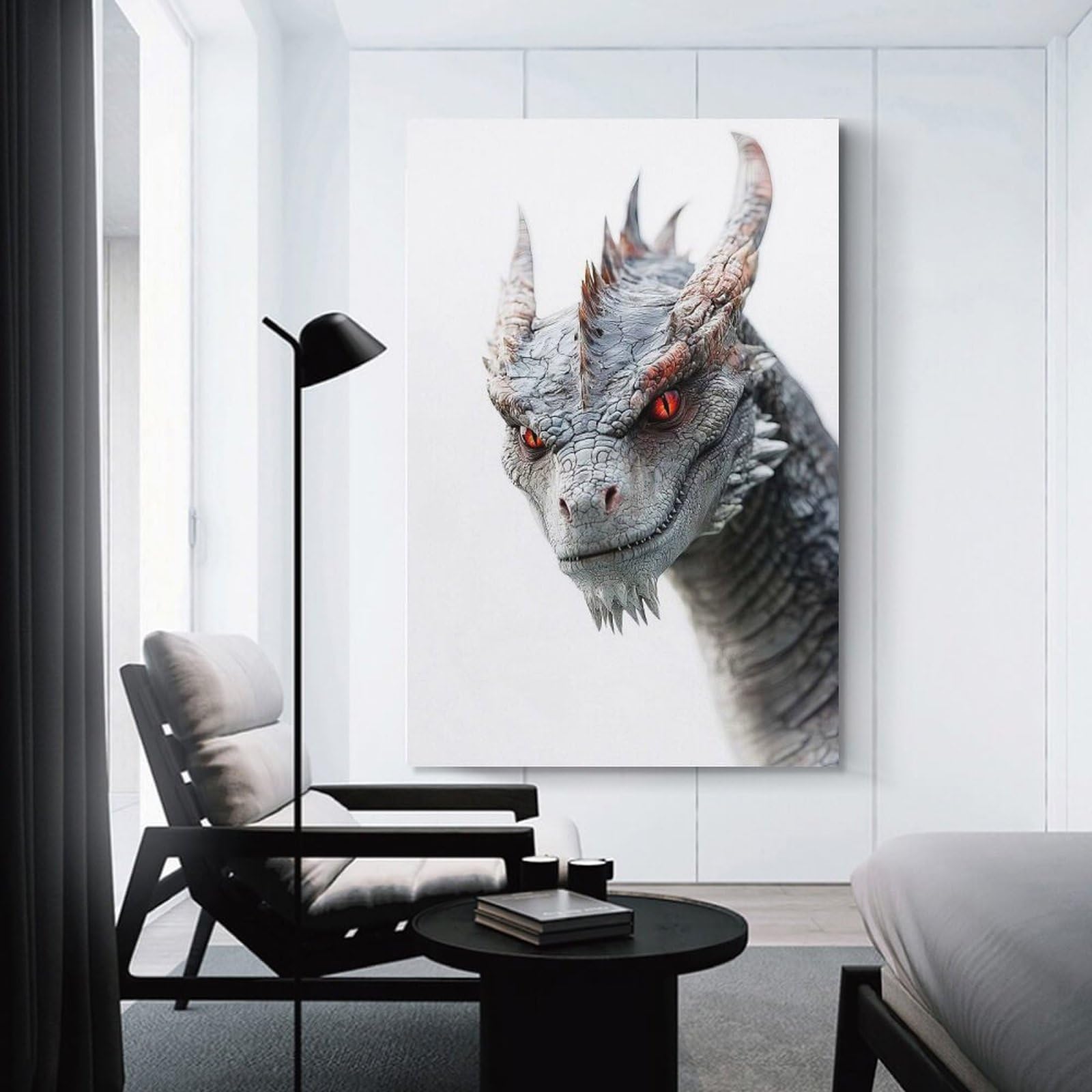 Junmoney Dragon Portrait Wall Picture Print 24x36inch(60x90cm), for Bedroom Decor, Cosy Corners Or Studios, Home Artwork with A Soft Interior Feel