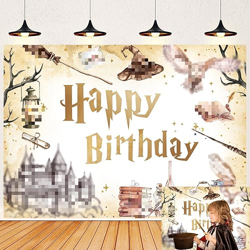 Miniatura 4 de Telón de fondo mágico de cumpleaños con texto en inglés Happy Birthday de Wizard Happy Birthday, telón de fondo escolar para fotografía con temática