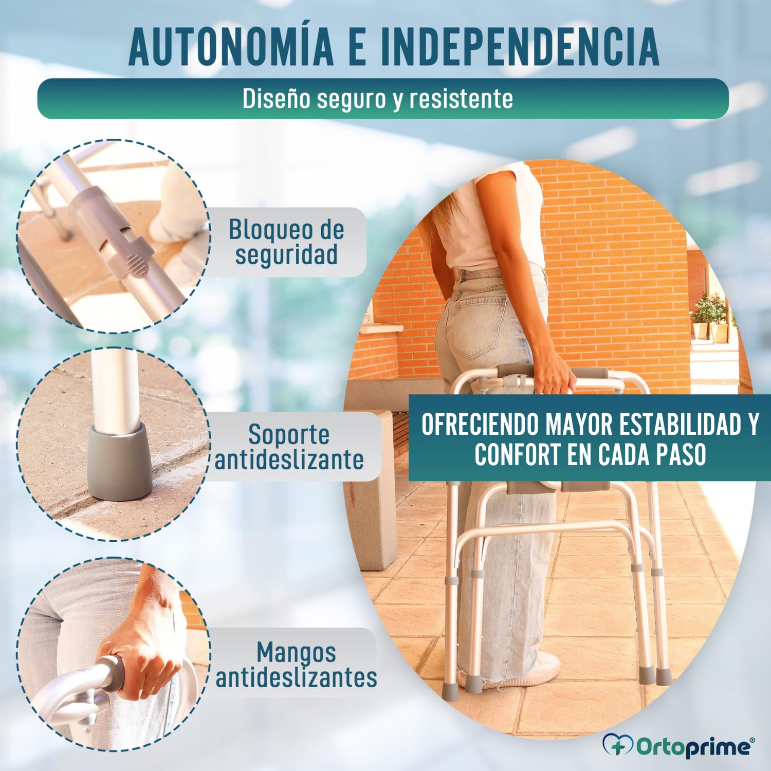 OrtoPrime Andador para Ancianos de Aluminio - Plegable, Ligero y Ortopédico - Sin Ruedas, para Adultos Mayores - Taca Taca