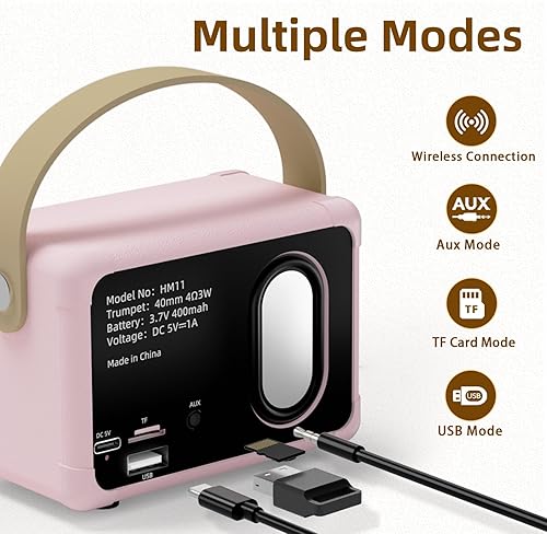 Miniatura 8 de Altavoces Bluetooth retro, regalos de cumpleaños para niñas, pequeños, lindos altavoces inalámbricos portátiles rosados, ideas de regalo para