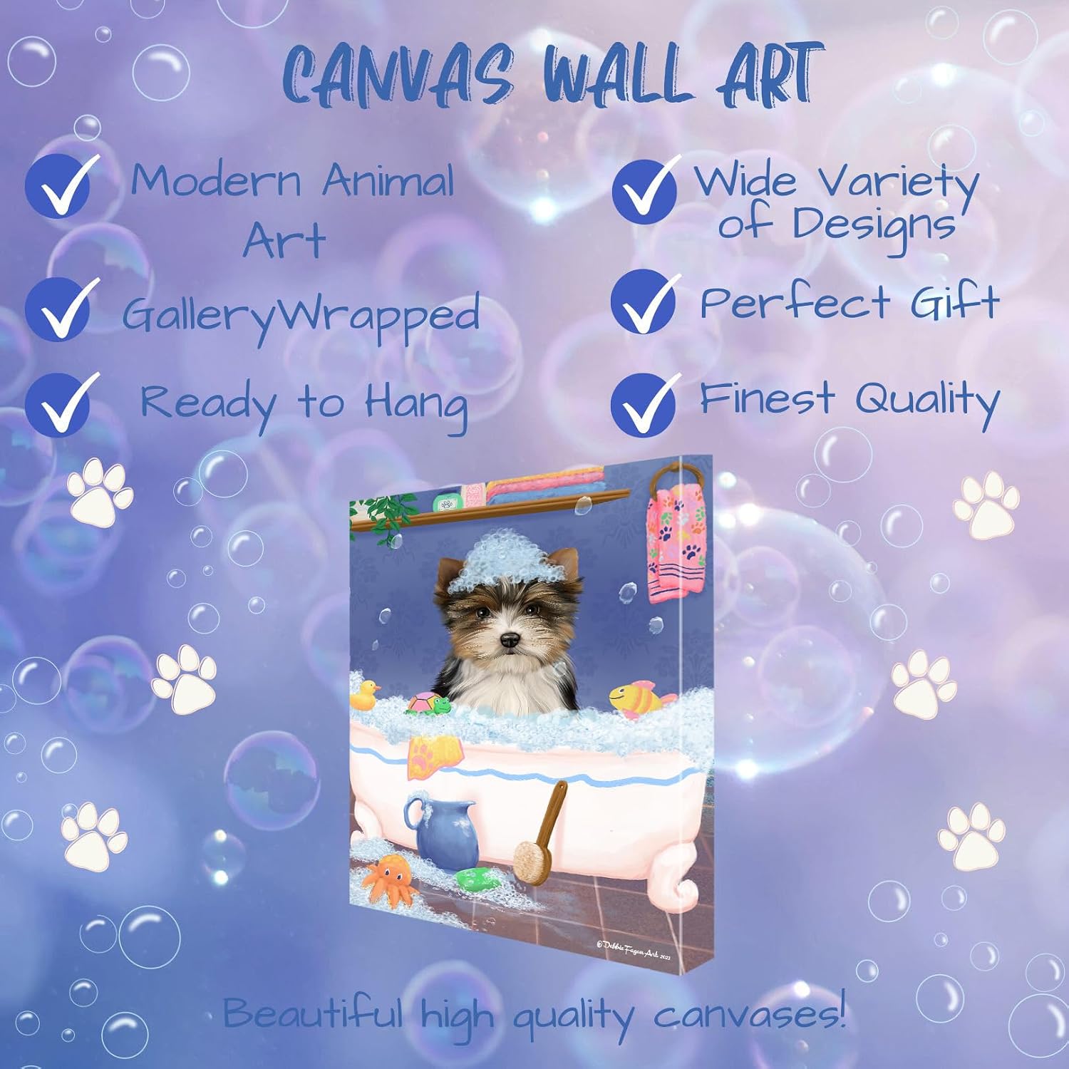 Rub a Dub with Biewer Terrier Dogs Canvas Wall Art - Premium Quality Ready to Hang Room Decor - Pecan Floating Framed 16" x 16"