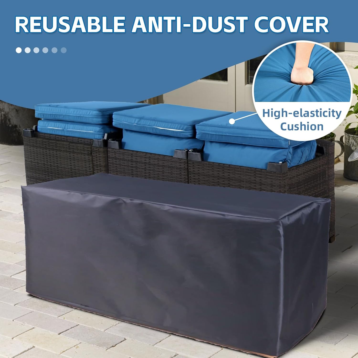 Image showing the high-elasticity cushion and a reusable anti-dust cover for the furniture set.