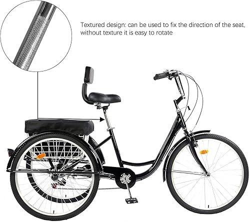 Vista 27 de Triciclo para adultos de 26 pulgadas, bicicleta de 7 velocidades y 3 ruedas para mujeres, hombres y personas mayores, triciclo de crucero con cesta