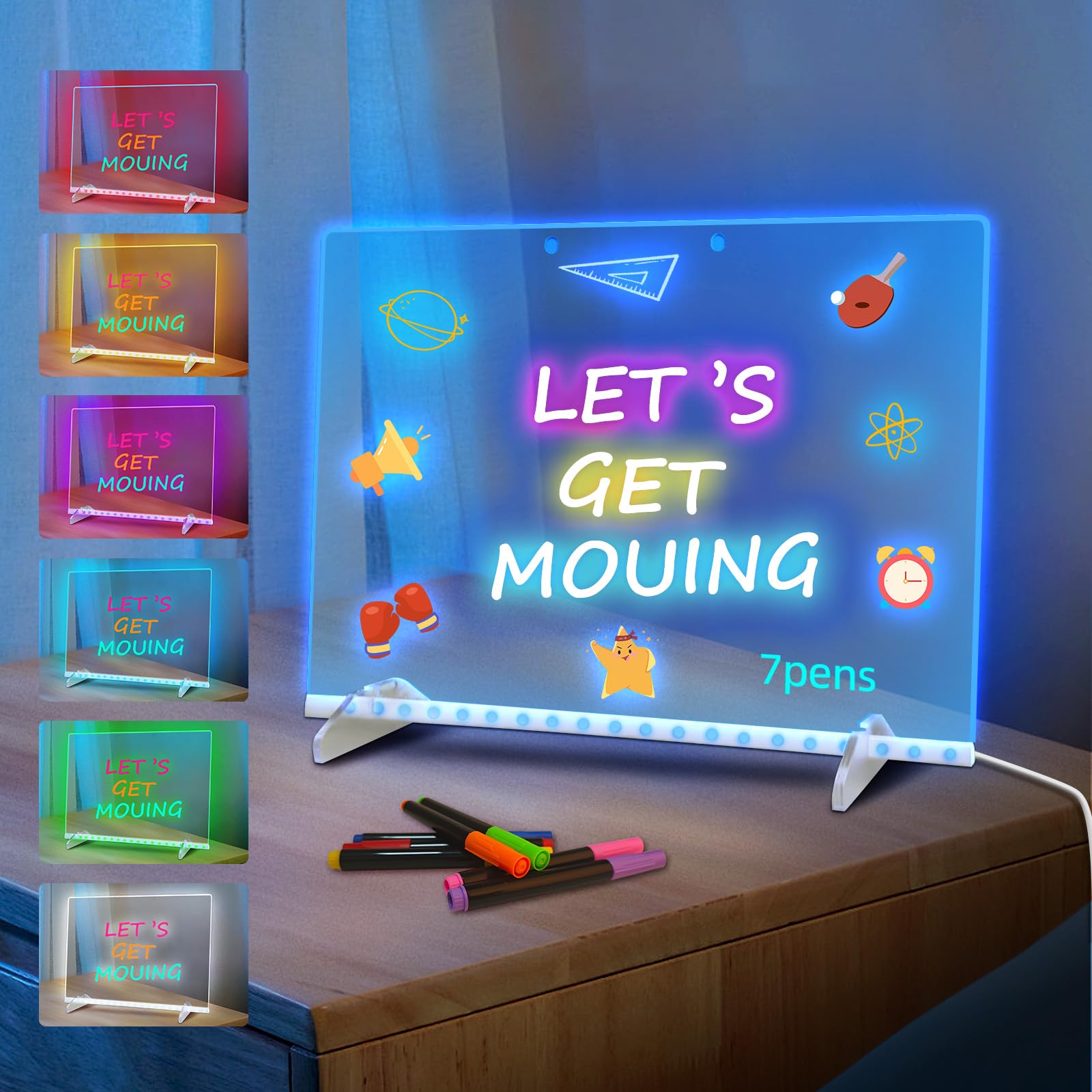 Pizarra de dibujo LED con 8 colores, pizarra acrílica de borrado en seco de 13 x 10 pulgadas con 13 efectos de luz, tablero de garabatos brillantes, regalos para niños para Halloween, Navidad, regalos