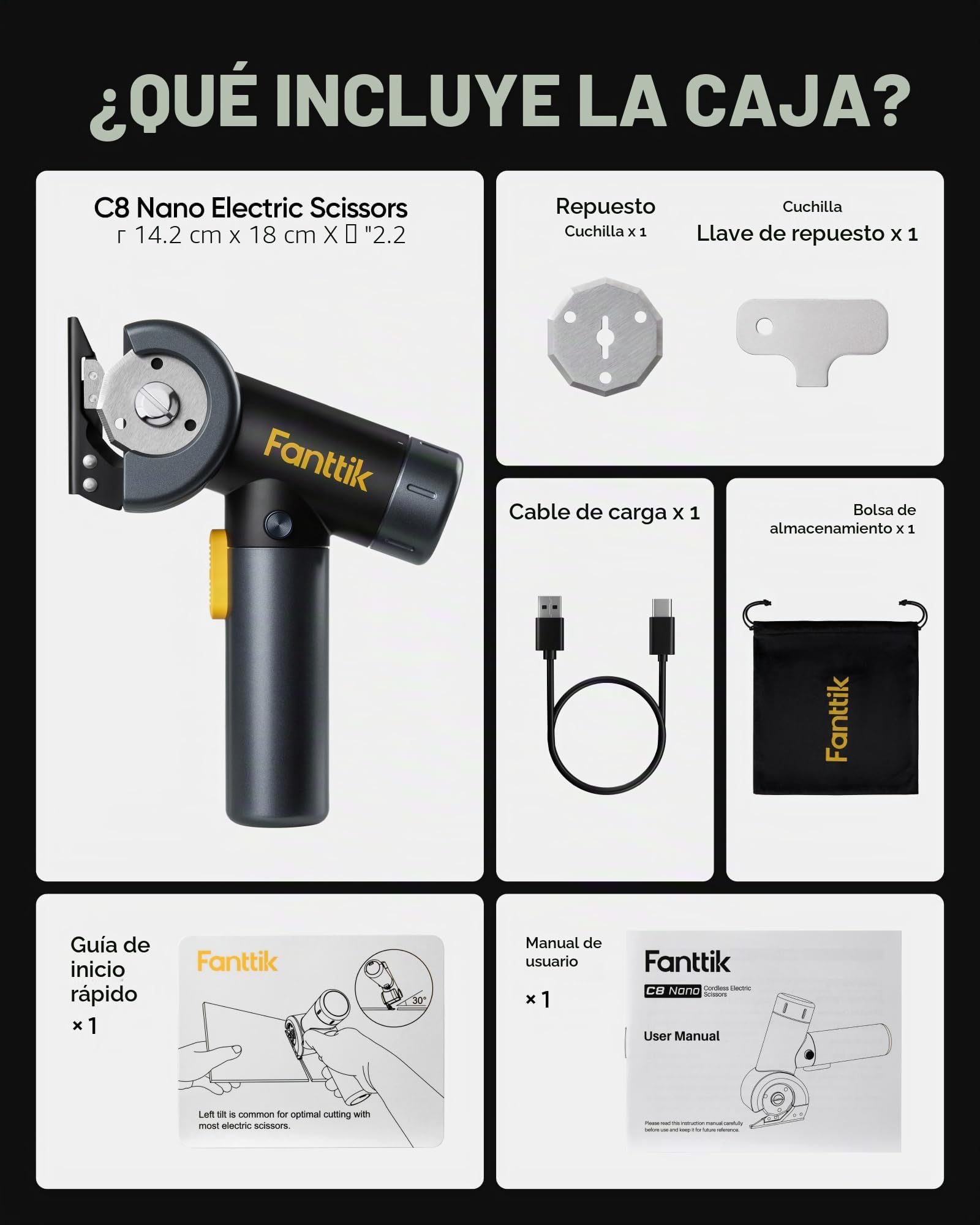 Fanttik C8 Tijeras Eléctricas Inalámbricas Con Pantalla LED,Tijera Electrica Cortador de Cartón, luz LED, Para Caja de Cartón Fina, Alfombra de Cuero Plástico Planta en Maceta