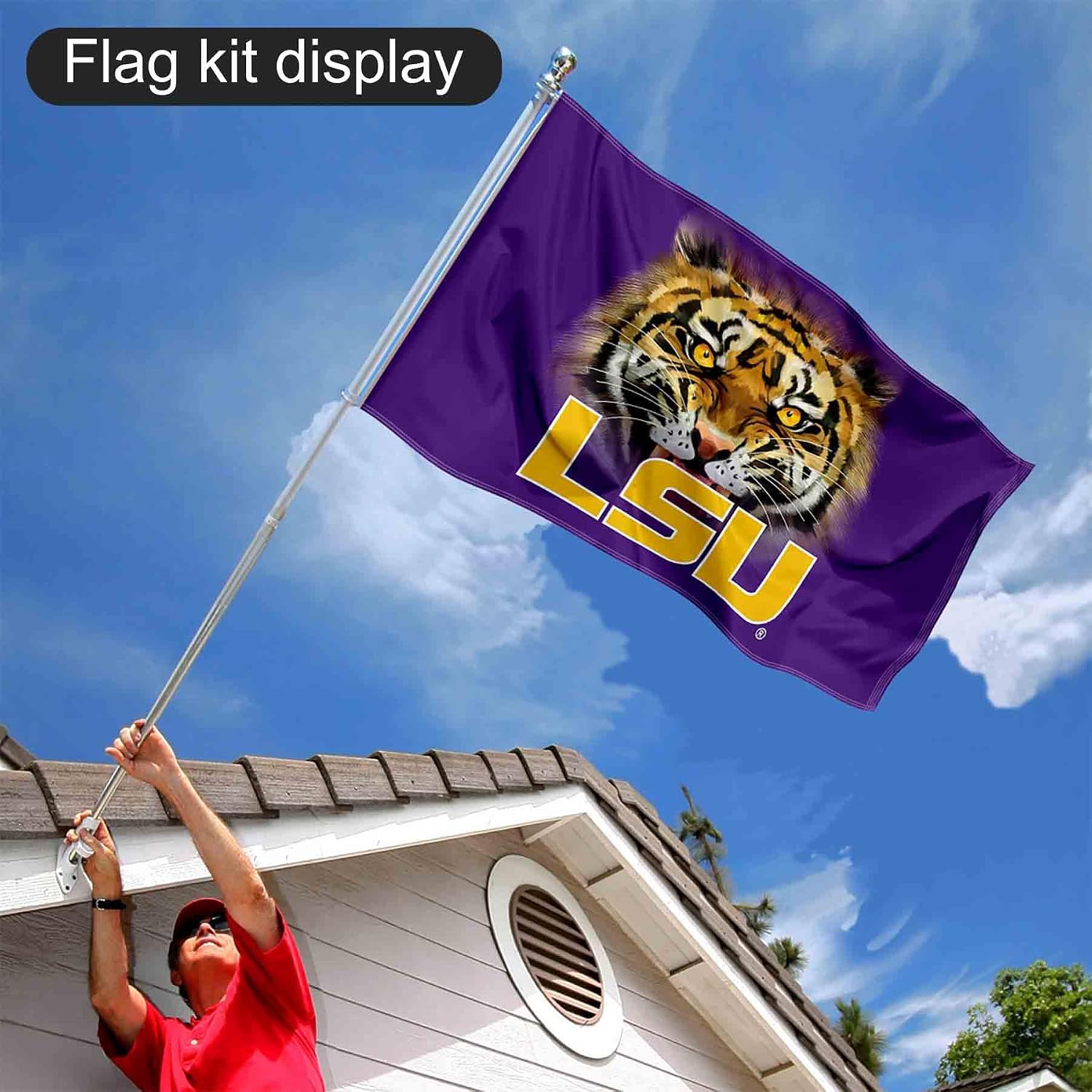College Flags & Banners Co. LSU Tiger Eye Flag and Pole Bracket Mount Bundle