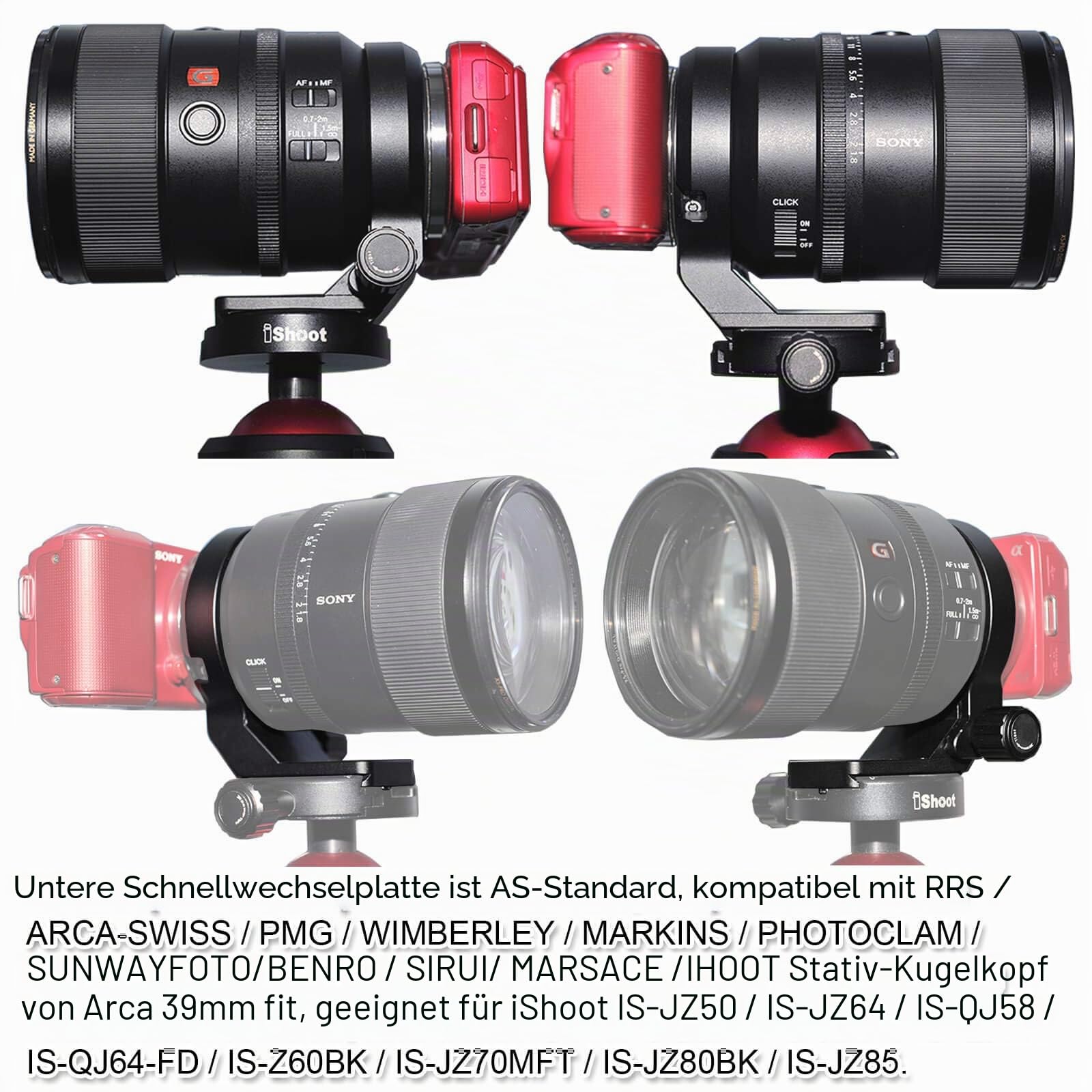 iShoot Stativschelle Stativring Objektiv Montage Stativ Halterungsring Halterung Stützring Kompatibel mit Sony FE 135mm f/1.8 GM SEL135F18GM, unten ist Arca-Swiss Fit Kameraplatte Schnellwechselplatte