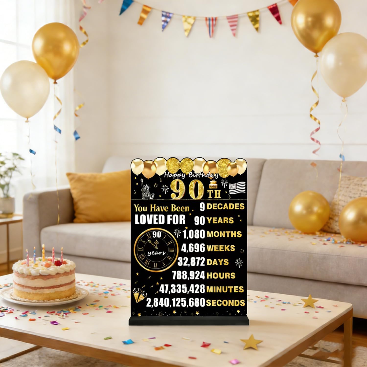 90th Birthday Black Gold Party Decoration, Back in 1936 Wooden Poster Sign, 7.8 x 11 Inch Large Back in 1936 Two-Sides Happy 90 Birthday Wooden Table Sign with Stand for Men and Women image 4