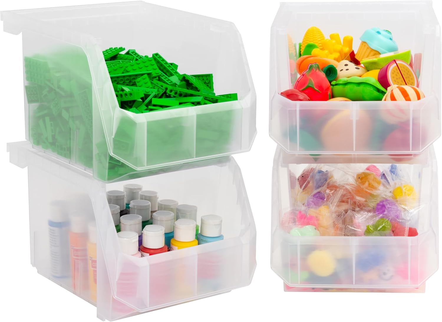 ReadySpace Medium-Tall Stackable Plastic Storage Bins, 4-Pack, Clear