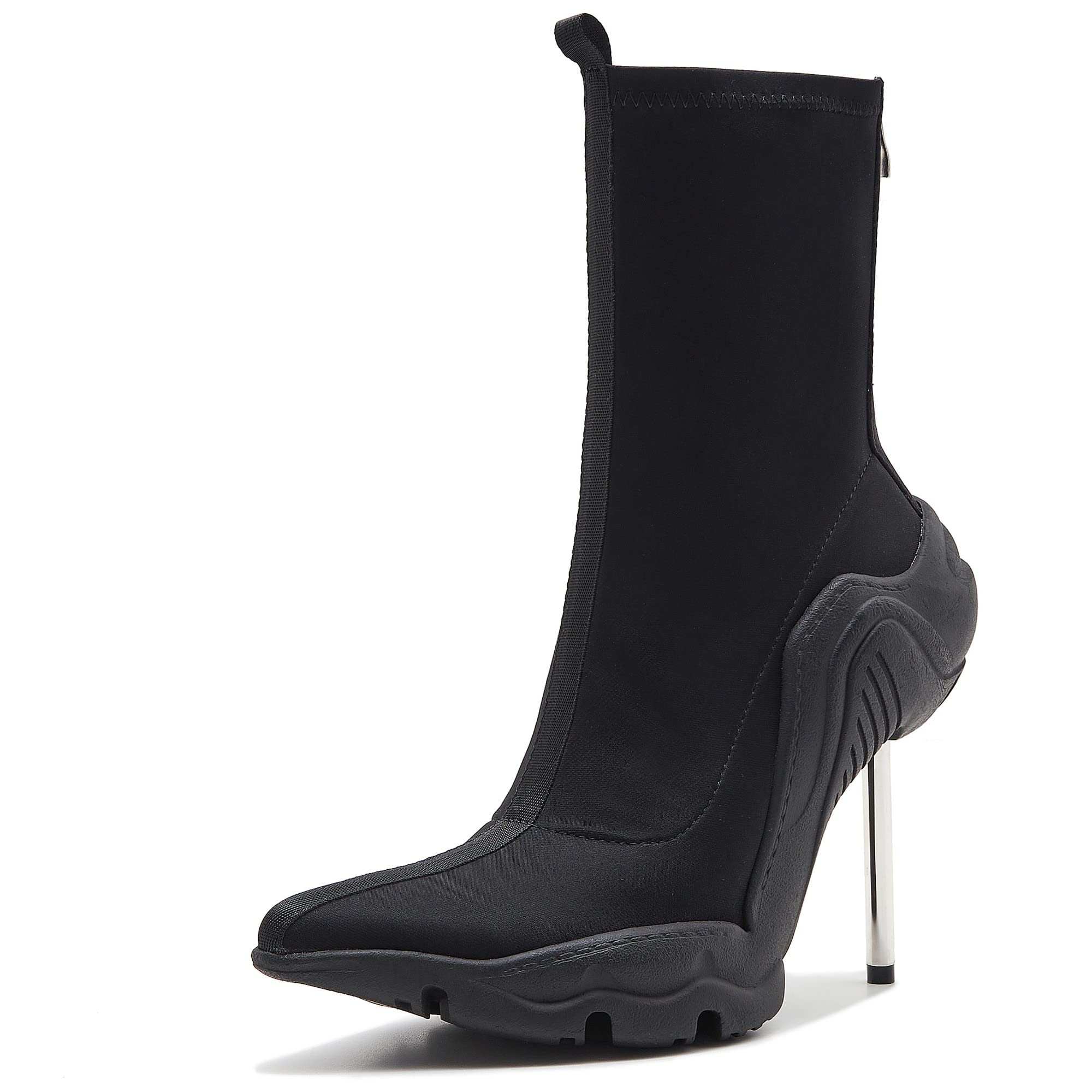 Tsrenlmln Women's Stiletto Ankle Boots - 8cm High Heel Pointed Toe Booties with Elastic Fabric, Pull-On Design for Casual Party & Daily Wear