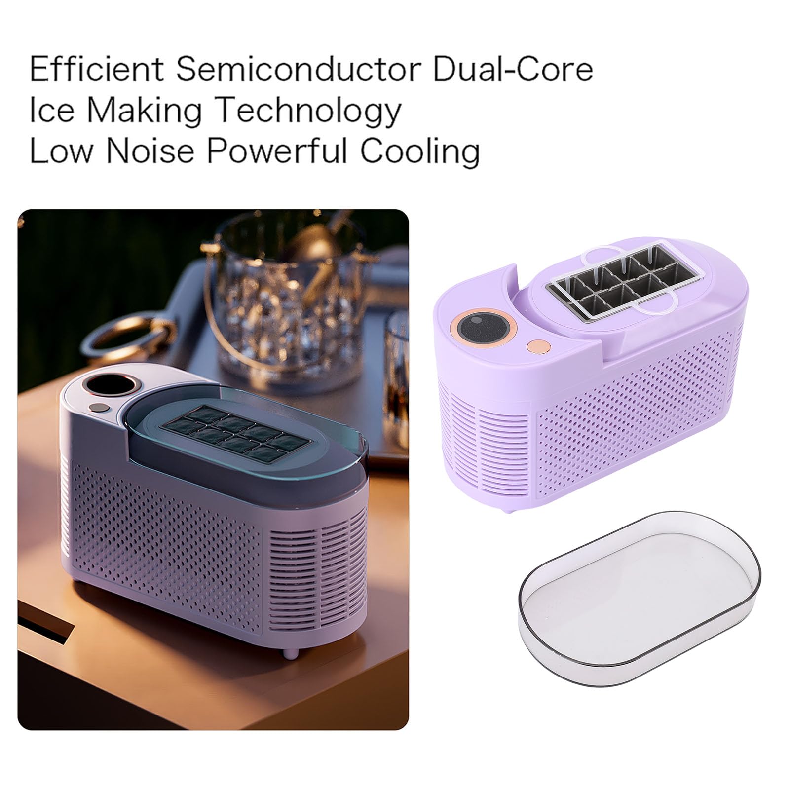 Luqeeg Desktop Ice Maker, 8 Cubes In 10 Mins Portable Compact Mini Countertop Ice Making Machine With Basket For Home, Office, Camping, Traveling, Car (Us Plug) on Fridge.com - View 3