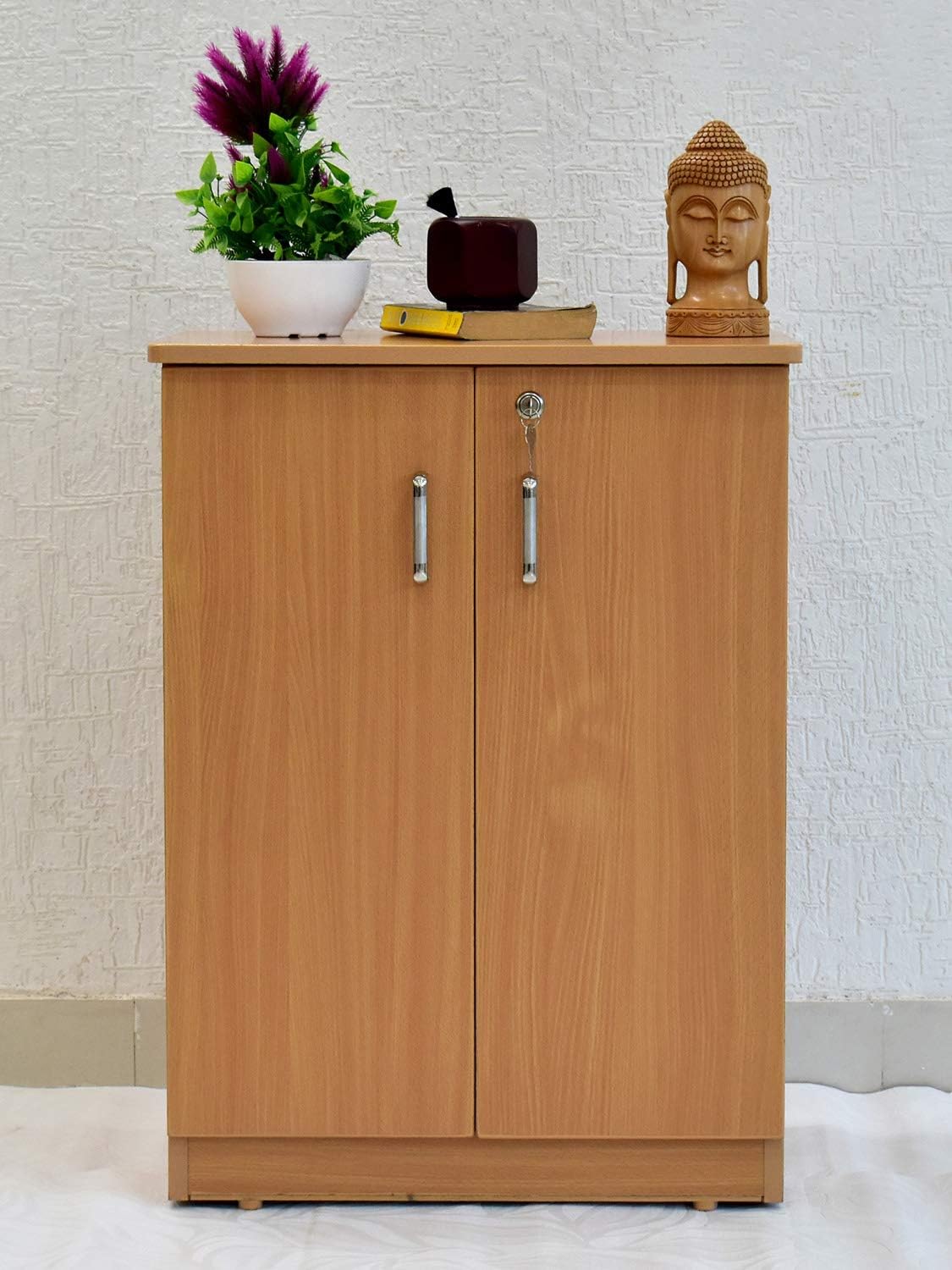 SamDecors Engineered Wood Two Door Cabinet/Shoe Rack with Four Compartments (Colour - Beige)
