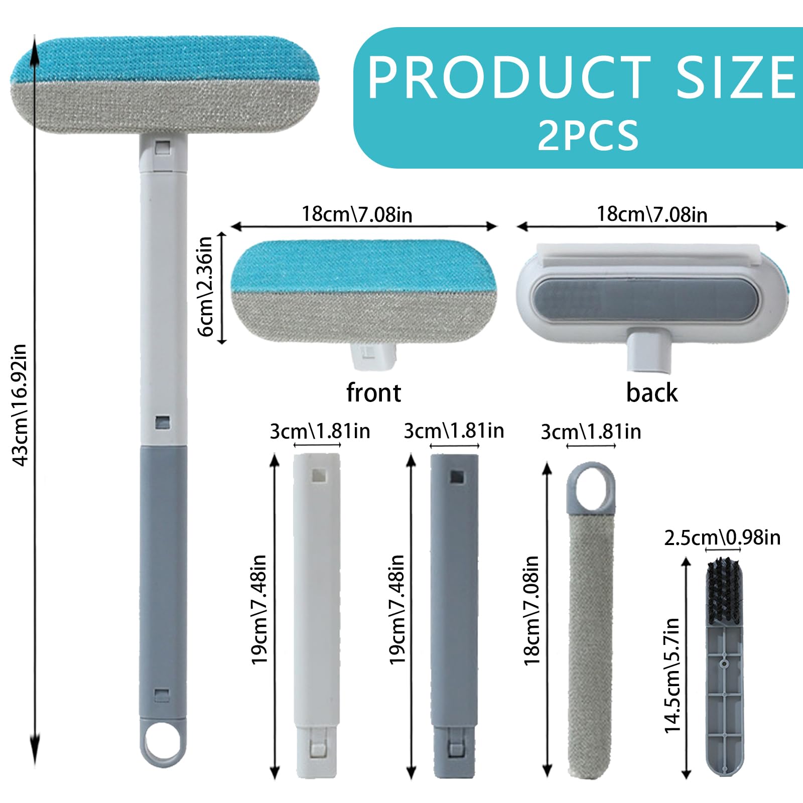 Éliminateur électrostatique 4 en 1 pour Animaux de Compagnie (Lot de 2) avec Tige d'extension - Brosse Anti-Peluches réutilisable pour Poils de Chien et de Chat sur canapé, Tapis