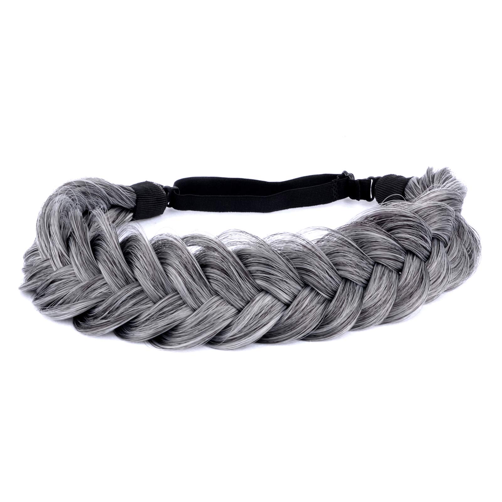 Gledola Messy Synthetic Hair Braided Headband Classic Chunky Wide Plaited Headband for Women Girl Beauty (Dark Gray)