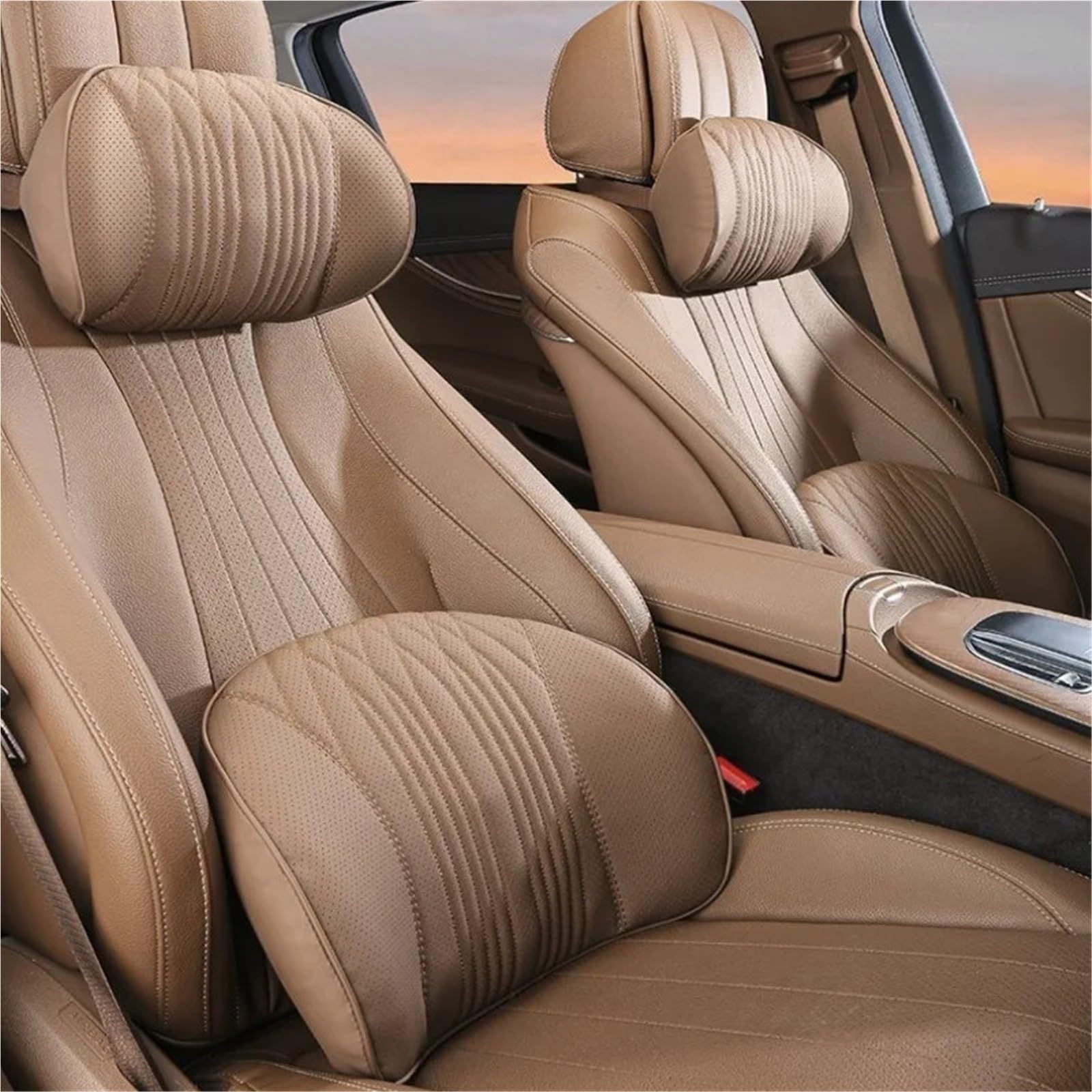 Car Pillow Driving Seat Cojín soporte Lumbar espuma viscoelástica para asiento cuero transpirable protección para el cuello almohada Universal Lumbar Supports Cushion(Black-headrest 1PC)
