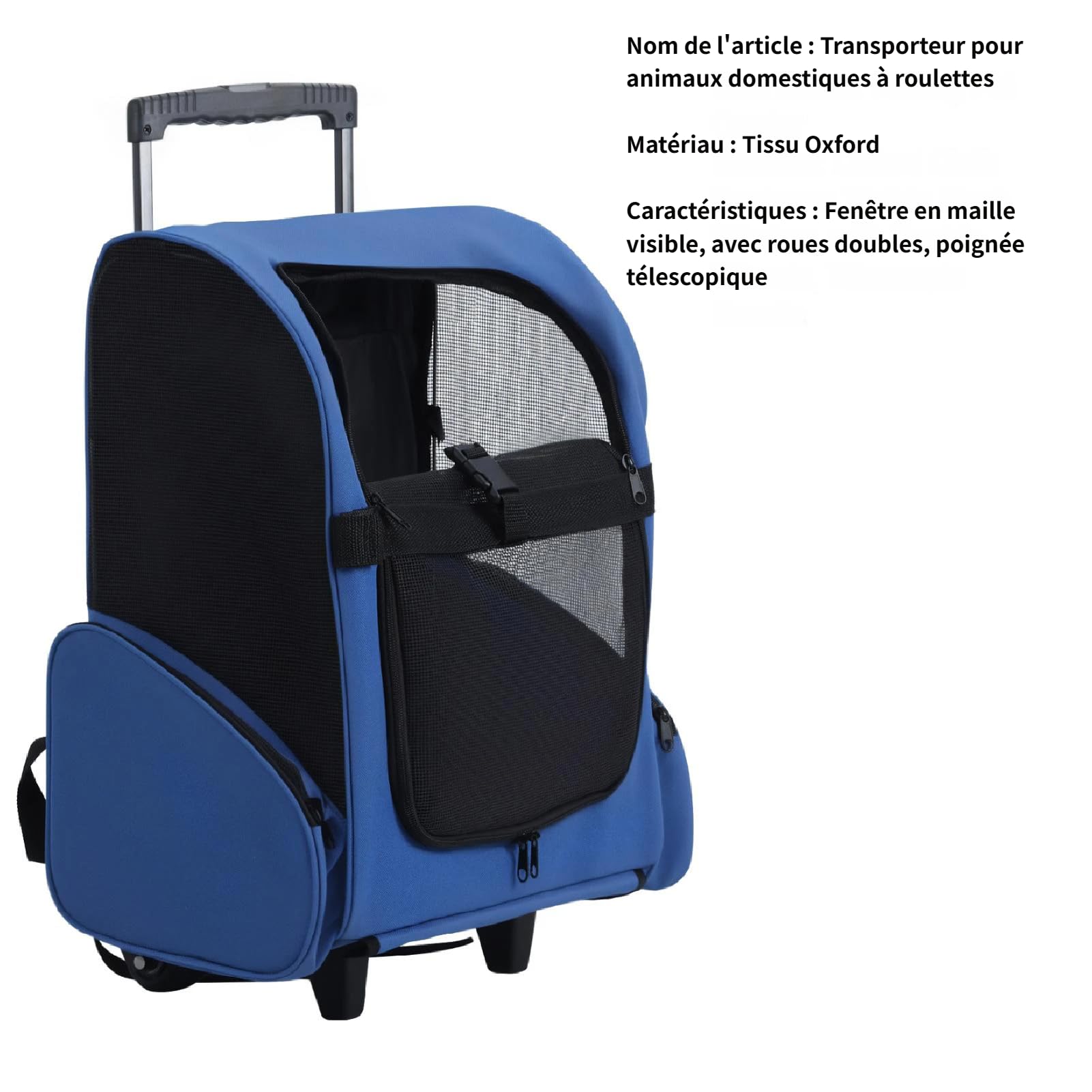 Sac à Dos à roulettes pour Chiens/Chats Supporte 15 kg, Sac à Dos de Transport pour Chien/Chat avec poignée télescopique, Trolley pour Petit et Moyen Chats et Chiens (Bleu Royal)