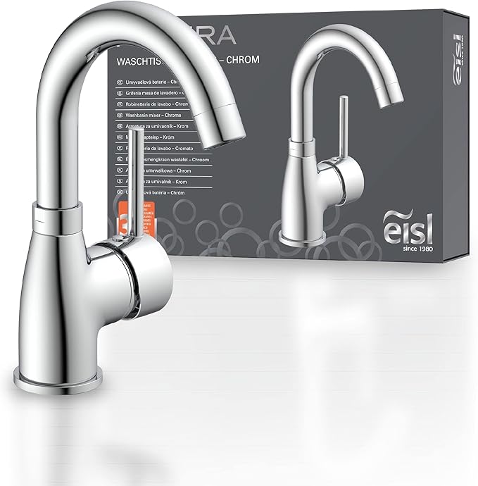 EISL Lavabo Futura NI075FUTCR de bajo Consumo, Grifo Giratorio 360° para baño, Mezclador Monomando, Cromo
